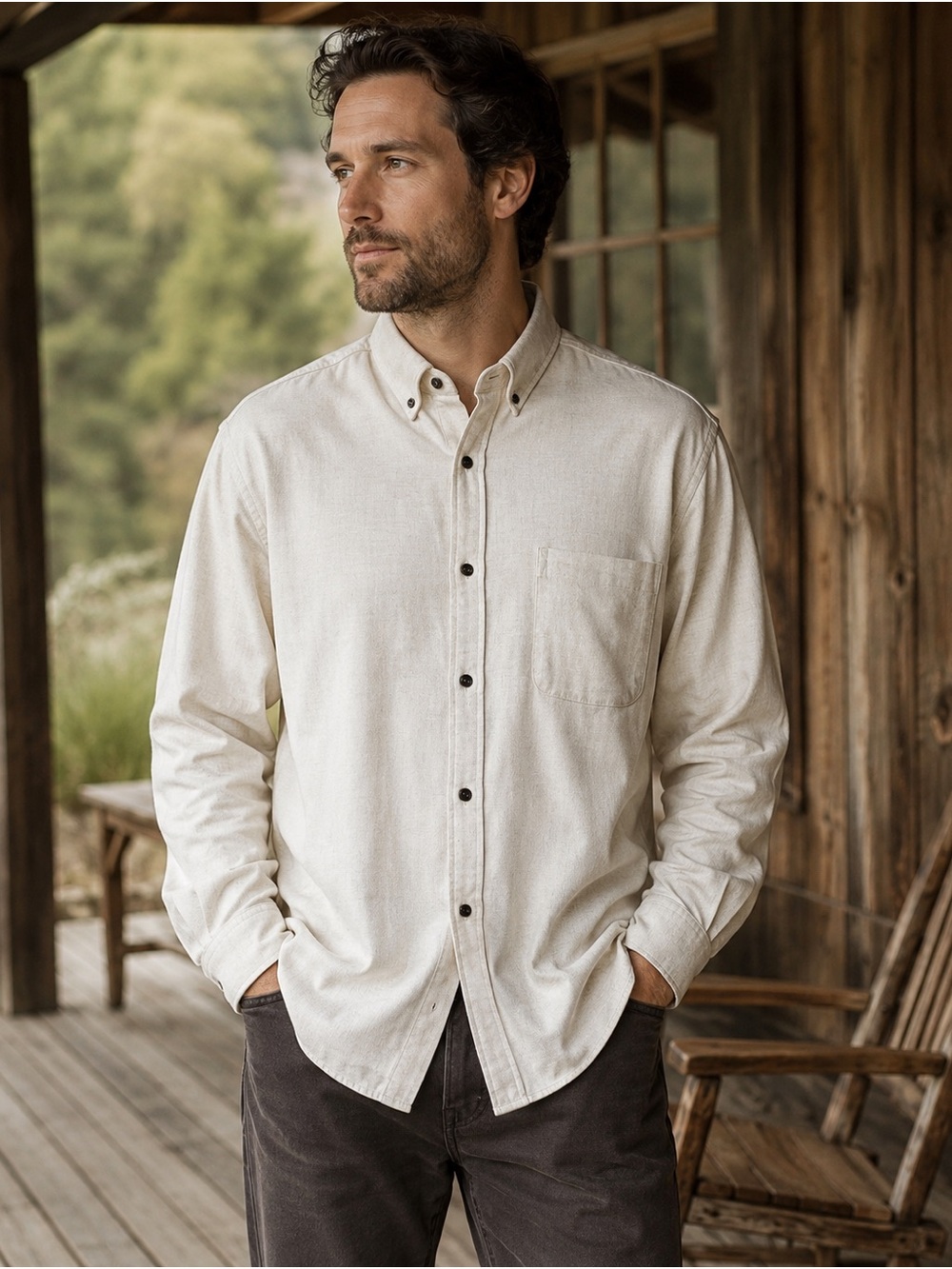 Roundtree & Yorke Men’s Portuguese Flannel 100% Cotton Shirt XXL NWT Ecru